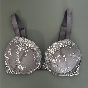 Elegant Grey and White Floral Bra
